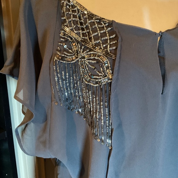 “ZARA” Grey Beaded Tunic Flutter Sleeve Chiffon Tunic Top. - Picture 4 of 15